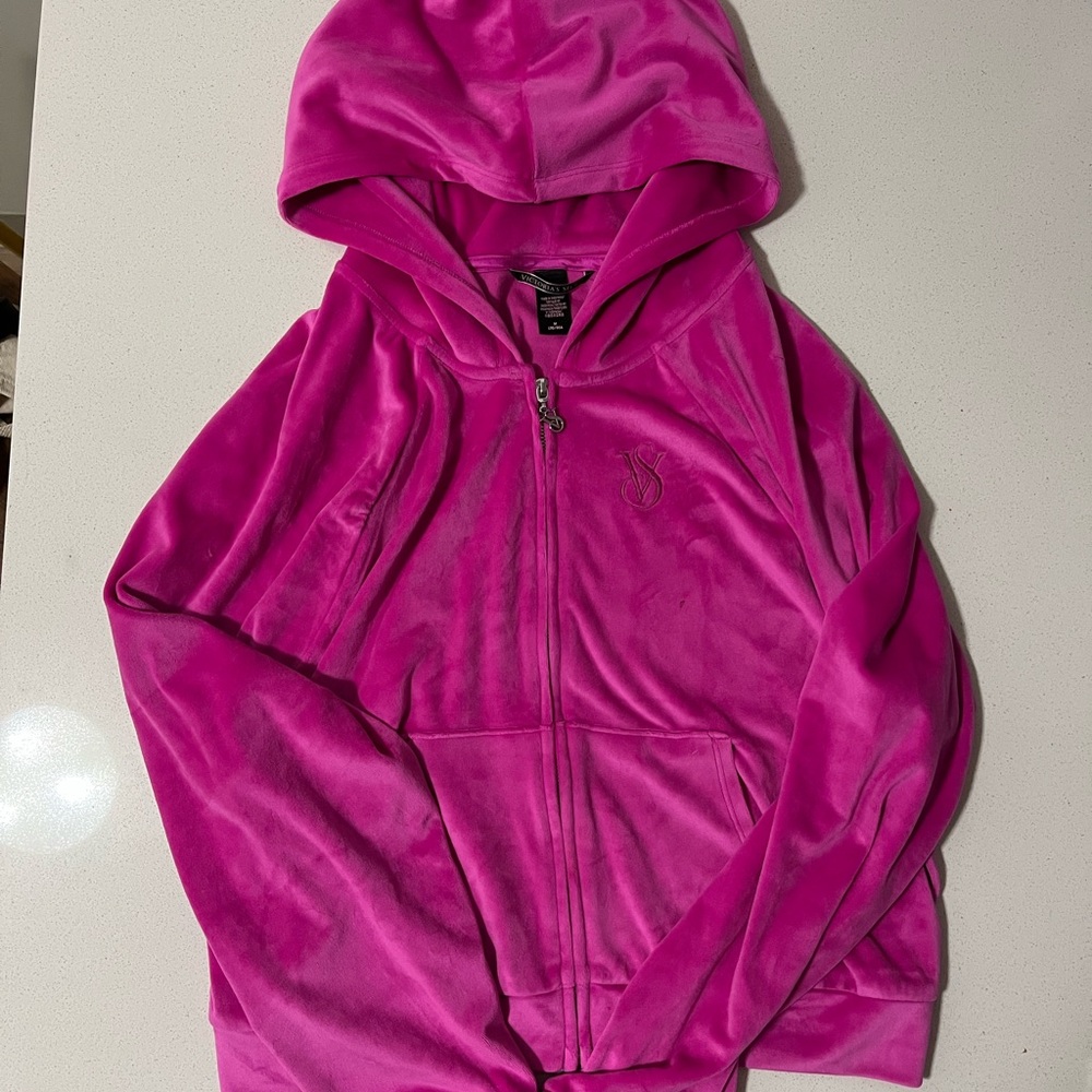 Victoria's Secret Pink Velour Zip-Up Hoodie Sweatshirt